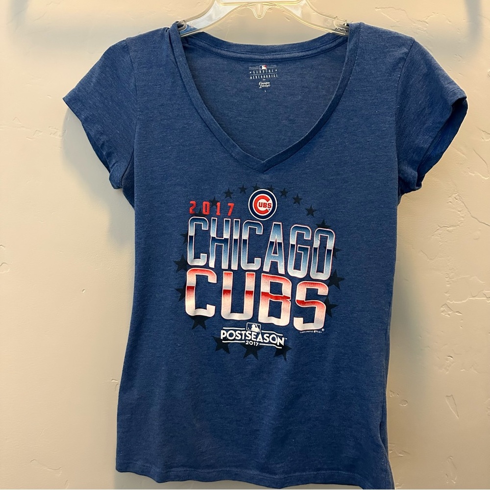 Chicago Cubs Women's Blue V-Neck T-Shirt - 2017 Postseason
